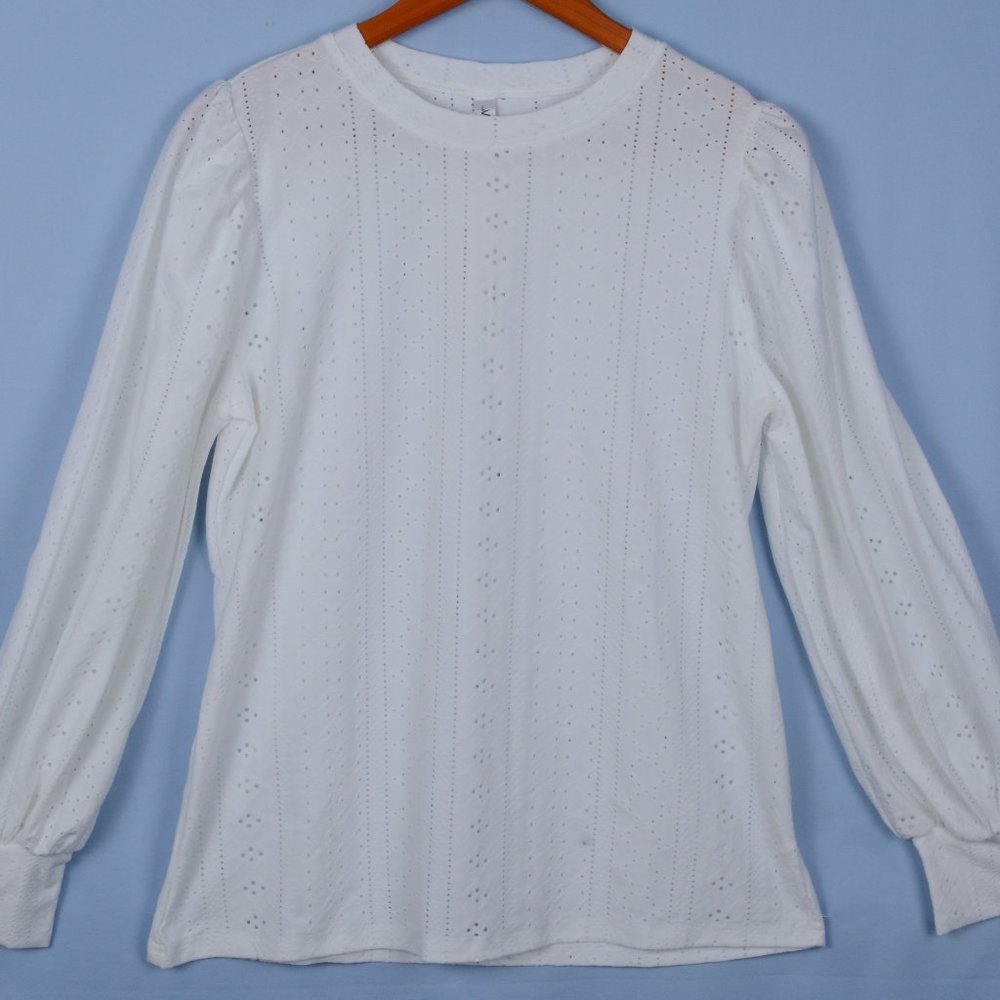 Vimpunec Large Polyester/Spandex Long Sleeve Pullover White Eyelet L Shirt